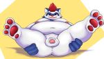  2020 absurd_res anthro anus balls belly blue_body blue_fur butt flaccid fur genitals hi_res kemono kusosensei male mammal moobs navel nipples obese obese_anthro obese_male overweight overweight_anthro overweight_male penis procyonid raccoon simple_background solo white_body white_fur 