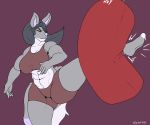  abs absurd_res anthro big_breasts breasts clothed clothing elektr0 female grey_body hi_res kick mammal muscular muscular_anthro muscular_female punching_bag solo white_body 