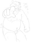  2011 anthro belly bulge clothing eyes_closed humanoid_hands kemono kick_(artist) male mammal moobs nipples overweight overweight_anthro overweight_male simple_background solo suid suina sus_(pig) underwear white_background wild_boar 
