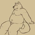  2011 anthro belly canid canine canis domestic_dog kemono kick_(artist) male mammal moobs navel overweight overweight_anthro overweight_male simple_background sitting solo 