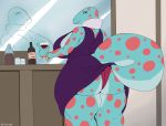  absurd_res alcohol anthro beverage big_breasts big_butt breasts butt clothed clothing clothing_lift dress dress_lift elektr0 female first_lady_gecko hi_res huge_butt lizard looking_back mature_female mirror non-mammal_breasts panties reflection reptile scalie solo thick_thighs underwear wine wine_glass 