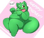  2020 anthro belly cute_fangs felid feline fur green_body green_fur hi_res kemono kusosensei male mammal one_eye_closed overweight overweight_anthro overweight_male solo text wink 