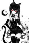  1girl animal_ears artist_name bangs bare_shoulders black_hair black_legwear cat_ears cat_tail commentary cowboy_shot detached_sleeves hair_between_eyes head_tilt highres long_hair nail_polish original red_eyes red_nails sheya signature solo standing symbol_commentary tail thigh_strap thighhighs twintails very_long_hair 