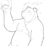  2011 anthro belly eyes_closed headphones japanese_text kemono kick_(artist) male mammal moobs navel nipples overweight overweight_anthro overweight_male simple_background solo text ursid white_background 
