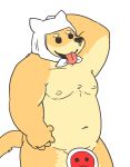  2011 anthro belly brown_body brown_fur canid canine canis censored domestic_dog fur inu_wada kemono kick_(artist) male mammal moobs nipples overweight overweight_anthro overweight_male simple_background solo taiko_no_tatsujin tongue tongue_out white_background 