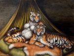  2020 5_fingers ambiguous_gender anthro black_stripes breasts featureless_breasts felid female feral fingers fur mammal orange_body orange_fur pantherine pregnant striped_body striped_fur stripes teiirka tiger traditional_media_(artwork) 