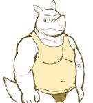  2014 anthro belly bulge clothed clothing kemono kick_(artist) male mammal overweight overweight_anthro overweight_male rhinocerotoid shirt simple_background solo tank_top topwear underwear white_background 