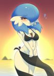  &lt;3 absurd_res ashraely big_breasts blue_hair blush breasts clothed clothing curvy_figure digital_media_(artwork) female fingers gardevoir hair hi_res humanoid looking_at_viewer nintendo not_furry pinup pok&eacute;mon pok&eacute;mon_(species) pose red_eyes shiny_pok&eacute;mon simple_background solo standing thick_thighs video_games voluptuous wide_hips 