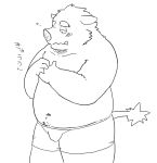  2011 anthro belly blush bulge clothing japanese_text kemono kick_(artist) male mammal navel overweight overweight_anthro overweight_male simple_background solo suid suina sus_(pig) text underwear white_background wild_boar 