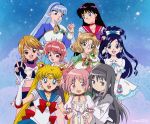  6+girls :d aino_minako akemi_homura arm_around_waist bangs bishoujo_senshi_sailor_moon black_eyes black_gloves black_hair black_hairband black_shirt black_skirt blonde_hair blouse blue_eyes blue_hair blue_hairband blue_sailor_collar blue_sky blunt_bangs bow brown_eyes brown_hair character_request choker closed_mouth copyright_request crescent_choker cure_black cure_white detached_sleeves doily double_bun dress earrings elbow_gloves eyebrows_visible_through_hair fingerless_gloves fist_bump frilled_dress frilled_skirt frilled_sleeves frills futari_wa_precure glasses gloves grey_blouse grey_capelet grey_neckwear hair_bow hair_ornament hairband half_updo hands_on_another&#039;s_back hands_together heart heart_earrings jewelry kaname_madoka lavender_eyes leotard light_frown long_hair long_sleeves magical_girl mahou_shoujo_madoka_magica medium_hair midriff_peek miniskirt misumi_nagisa multiple_girls neck_ribbon open_mouth parted_bangs pink_bow pink_dress pink_eyes pink_gloves pink_hair pose precure puffy_short_sleeves puffy_sleeves purple_bow red_choker red_eyes red_hair red_hairband red_sailor_collar ribbon round_eyewear sailor_collar sailor_mars sailor_moon shirt short_dress short_hair short_sleeves short_twintails skirt sky smile star_(sky) star_(symbol) star_earrings starry_sky straight_hair swept_bangs tam_(tam0804) tiara trait_connection tsukino_usagi twintails twitter_username very_long_hair w white_bow white_dress white_gloves white_leotard white_sleeves yukishiro_honoka 