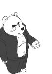  2011 anthro belly bottomwear clothed clothing kemono kick_(artist) male mammal navel open_clothing open_shirt open_topwear overweight overweight_anthro overweight_male pants shirt simple_background solo topwear ursid white_background 