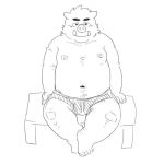  2012 anthro belly bulge clothing kemono kick_(artist) male mammal navel nipples overweight overweight_anthro overweight_male simple_background sitting solo suid suina sus_(pig) underwear white_background wild_boar 