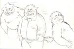  2011 anthro belly blush bottomwear clothing kemono kick_(artist) male mammal moobs nipples overweight overweight_anthro overweight_male pants simple_background solo suid suina sus_(pig) wild_boar 