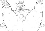  2020 anthro anus balls belly blush butt canid canine canis domestic_dog genitals hi_res humanoid_genitalia humanoid_hands humanoid_penis kuroikiri male mammal overweight overweight_anthro overweight_male penis scar simple_background solo tokyo_afterschool_summoners video_games white_background yasuyori 