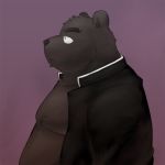  2011 anthro belly black_body black_fur black_nose clothed clothing fur kemono kick_(artist) male mammal open_clothing open_shirt open_topwear overweight overweight_anthro overweight_male portrait shirt simple_background solo topwear ursid 