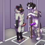  1:1 2020 anthro balls black_body black_fur black_skin bodily_fluids border_collie bovid canid canine canis caprine claws collie domestic_dog domination drooling duo erection fur genitals grey_body grey_fur herding_dog hi_res hypnosis kigurumi knot looking_at_another male male_domination mammal mind_control multicolored_body neck_tuft nude open_mouth open_smile pastoral_dog penis poking_out prison prisoner purple_penis redfeatherstorm ringed_eyes saliva sheep sheepdog shepherd&#039;s_crook signature smile standing submissive submissive_male toe_claws tuft two_tone_body white_body white_fur 