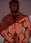  1boy abs bara beard body_hair bulge chest chest_hair facial_hair fate/grand_order fate/zero fate_(series) flaccid highres iskandar_(fate) male_focus manly muscle nipples nude pectorals penis red_eyes red_hair ruslorc shaded_face simple_background sketch solo thighs 