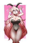  1girl animal_ears ass_visible_through_thighs black_legwear black_leotard bow bowtie breasts bunny_ears bunny_pose bunnysuit commentary_request cowboy_shot detached_collar fake_animal_ears glasses highleg highleg_leotard large_breasts leotard long_hair looking_at_viewer lucky_star mizushima_(p201112) pantyhose pink_hair purple_eyes red_neckwear smile solo strapless strapless_leotard takara_miyuki very_long_hair wrist_cuffs 
