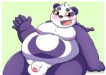  2020 alp_(tas) anthro balls belly blush cute_fangs fur genitals giant_panda hi_res humanoid_hands kusosensei male mammal obese obese_anthro obese_male overweight overweight_anthro overweight_male penis purple_body purple_fur simple_background solo tokyo_afterschool_summoners ursid video_games white_body white_fur 