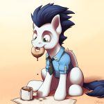  1:1 2020 absurd_res beverage clothing coffee coffee_mug doughnut equid equine food friendship_is_magic hasbro hi_res male mammal mouth_hold my_little_pony ohemo pegasus police_uniform semi-anthro sitting soarin_(mlp) solo uniform wings wonderbolts_(mlp) 