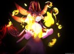  absurd_res anthro awakeningwind canid crystalyric dark fire hair hi_res hybrid krilion long_hair magic magic_user male male/male mammal mystic paws scalie simple_background solo 