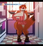  anthro big_breasts black_bars breasts canid canine clothed clothing crossgender curvy_figure digital_media_(artwork) disney dracojeff female food footwear fox fur gideon_grey hair kitchen letterbox looking_at_viewer mammal mostly_nude nude orange_body orange_fur smile solo stubble text thick_thighs url white_body white_fur wide_hips zootopia 