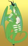  anthro belly big_belly breasts dragon ethelshai female frill_(anatomy) genitals green_body green_scales hi_res membrane_(anatomy) membranous_frill pregnant pregoo pussy scales solo white_body white_scales wings 
