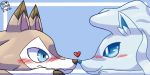  &lt;3 2020 2:1 alolan_ninetales black_nose blue_eyes blue_inner_ear blue_nose brown_body brown_fur canid canine claws duo female fur hair inner_ear_fluff lycanroc male mammal midday_lycanroc nintendo no_sclera pink_inner_ear pok&eacute;mon pok&eacute;mon_(species) regional_form_(pok&eacute;mon) scosplash shy smile tuft video_games white_body white_fur 