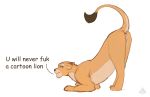  animal_genitalia animal_pussy anus ass_up butt comic_sans disney elicitie english_text felid feline feline_pussy felis female feral genitals hi_res lion looking_back mammal meme nala pantherine presenting presenting_hindquarters presenting_pussy pussy raised_tail solo text the_lion_king 