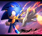  2015 anthro biped black_bars blue_body blue_fur clothing dated english_text eulipotyphlan fire fist fur gloves gold_(metal) gold_jewelry green_eyes handwear hedgehog jewelry male mammal ring smile solaomi solo sonic_and_the_secret_rings sonic_storybook_series sonic_the_hedgehog sonic_the_hedgehog_(series) standing text 