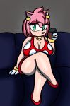  alcohol amy_rose anthro beverage big_breasts breasts cleavage clothed clothing crossed_legs eulipotyphlan female furniture gloves green_eyes hair handwear hedgehog hi_res holding_drink holding_object looking_at_viewer mammal open_mouth pink_body sitting smile sofa solo someth1ngoranother sonic_the_hedgehog_(series) teeth thick_thighs video_games wear wide_hips wine wine_glass 