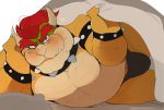  2020 anthro bedding belly blanket blush bowser bulge clothing cute_fangs hyaku_(artist) kemono koopa male mario_bros nintendo overweight overweight_anthro overweight_male pillow scalie solo underwear video_games 
