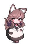  1girl absurdres animal_ears blush boots brooch brown_hair chibi dress eyebrows_visible_through_hair hh highres imaizumi_kagerou jewelry long_hair long_sleeves looking_at_viewer red_brooch red_eyes solo tail touhou werewolf white_dress wide_sleeves wolf_ears wolf_girl wolf_tail 