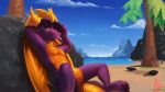  16:9 activision anthro beach chilling dragon eyewear hi_res island kite512 male relaxing rock sea seaside solo spyro_the_dragon sunglasses tree video_games water widescreen 