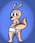  anthro big_butt blue_background butt clothed clothing hand_on_hip hi_res looking_at_viewer looking_back macropod male mammal marsupial nickelodeon partially_clothed presenting presenting_hindquarters rear_view rocko&#039;s_modern_life rocko_rama simple_background solo someth someth1ngoranother standing teeth thick_thighs topless underwear wallaby wide_hips 