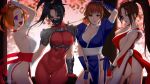  4girls arm_guards armor artist_name ass bangs bare_shoulders black_eyes black_hair bodysuit breasts bridal_gauntlets brown_eyes brown_hair character_request cleavage closed_mouth collarbone commentary_request copyright_request covered_navel fatal_fury hair_ornament highres japanese_clothes kasumi_(doa) large_breasts lips long_hair mask medium_breasts multiple_girls ninja open_mouth orange_hair pelvic_curtain ponytail purple_eyes red_bodysuit revealing_clothes rope ryohhe shiranui_mai short_sleeves shoulder_armor sideboob signature simple_background skin_tight sleeveless smile soulcalibur sunset taki_(soulcalibur) the_king_of_fighters thighs tied_hair 
