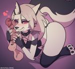  &lt;3 anthro blush bodily_fluids butt canid canid_demon canine canis clothing cum cum_in_mouth cum_inside cumshot demon domination drooling ejaculation feet fellatio female genital_fluids hellhound helluva_boss hi_res human human_on_anthro interspecies kiss_mark kissing loona_(vivzmind) male male/female mammal monster oral penile red_eyes saliva saliva_on_penis sex thong underwear were werecanid wolf wolfrad 