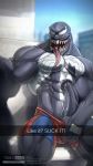  abs anthro big_penis clothing erection genitals grin hi_res looking_at_viewer male marvel monster muscular muscular_anthro muscular_male pecs penis selfie smile snapchat solo symbiote todex tongue tongue_out underwear venom_(marvel) 