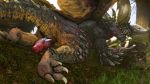 3d_(artwork) barlu capcom claws digital_media_(artwork) dragon elder_dragon english_text erection feral genitals grass hi_res hindpaw horn looking_at_viewer looking_back looking_pleasured lying male monster_hunter nergigante pawpads paws penis solo source_filmmaker spikes teeth text toe_claws toes tongue tongue_out tree video_games wings 