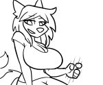  big_breasts breasts canid canine canis cleavage clothed clothing curvy_figure female lemondude looking_at_viewer mammal monochrome serena_(lemondude) simple_background solo teasing wolf 