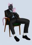  anthro athletic cigarette clothing formal formal_wear hi_res male male/male mammal murid murine ramish rat rodent sitting skinny smoking solo suit 