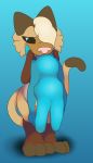  2020 absurd_res anthro blue_background blue_body brown_body digital_media_(artwork) domestic_cat duo felid feline felis female foxball gatto_(kitty_pride) hair hi_res humanoid kitty_pride lagomorph leporid looking_down lying mai_(kitty_pride) male mammal nude on_back on_front portrait rabbit shaded simple_background standing toony vore 