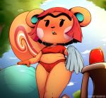  animal_crossing anthro bodily_fluids clothing detailed_background eyebrows female fur hair hazel_(animal_crossing) hi_res mammal nintendo open_mouth rodent sciurid solo standing superbinario sweat unibrow video_games yoga_ball 
