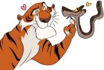  absurd_res claws disney duo edtertainerd felid hi_res jungle_book kaa_(jungle_book) looking_at_another male mammal pantherine reptile scalie shere_khan simple_background smile snake tiger whiskers yellow_sclera 