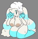  anthro big_breasts big_ears breasts chubby_female female floppy_ears frosting frosting_in_hair goo_creature heterochromia hybrid lagomorph leporid mammal rabbit solo thick_thighs 