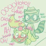  &lt;3 &lt;3_eyes all_fours anal anthro bed blush candy chibi duo food fur furniture green_body green_fur happy_tree_friends hi_res humor male male/male mammal moan nutty_(htf) procyonid raccoon rodent sciurid sex shifty_(htf) zonkeyshow 