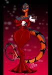  anthro big_breasts black_body breasts cleavage clothed clothing dress female hi_res mistletoe non-mammal_breasts ooo-belise-ooo orange_body plant red_clothing red_dress reptile scalie snake solo wide_hips 