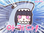  1girl architect_(girls_frontline) black_hair blush chibi chuo8008 commentary_request emphasis_lines eyebrows_visible_through_hair face girls_frontline korean_commentary korean_text purple_eyes sangvis_ferri shark_costume solo translation_request triangle_mouth twitter_username 