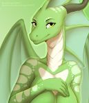  absurd_res anthro breasts cleavage clothed clothing dragon ethelshai female frill_(anatomy) green_body green_scales head_crest head_frill hi_res kyotoleopard looking_at_viewer scales solo suggestive_pose teasing white_body white_scales 