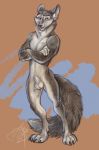  aerosaur83 animal_genitalia anthro balls canid canine fox genitals hi_res male mammal nude pinup pose sheath solo 